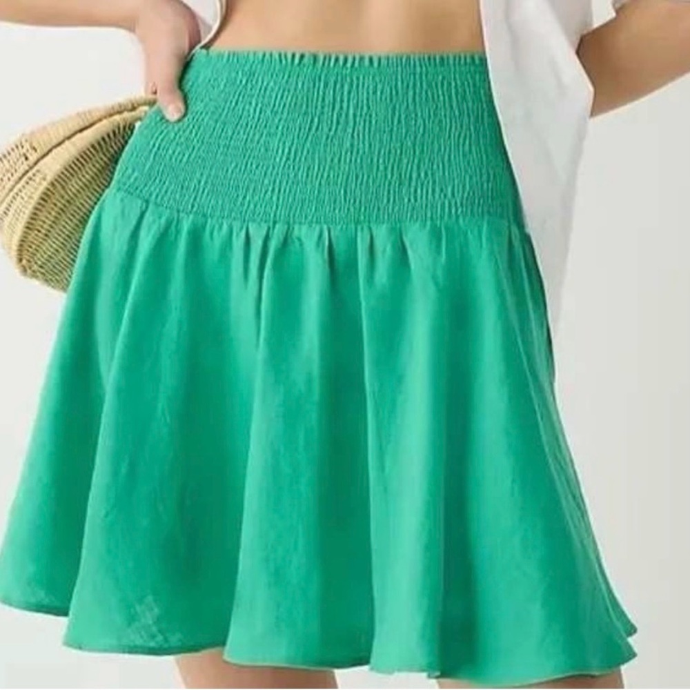 J Crew Linen Smocked Waist Flowy Mini Skirt - Kelly Green XS
